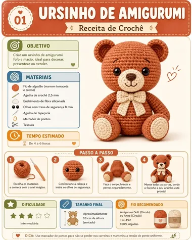 Receita de ursinho de amigurumi