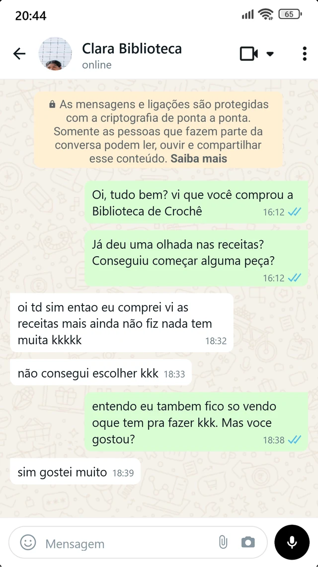 Depoimento de cliente no WhatsApp